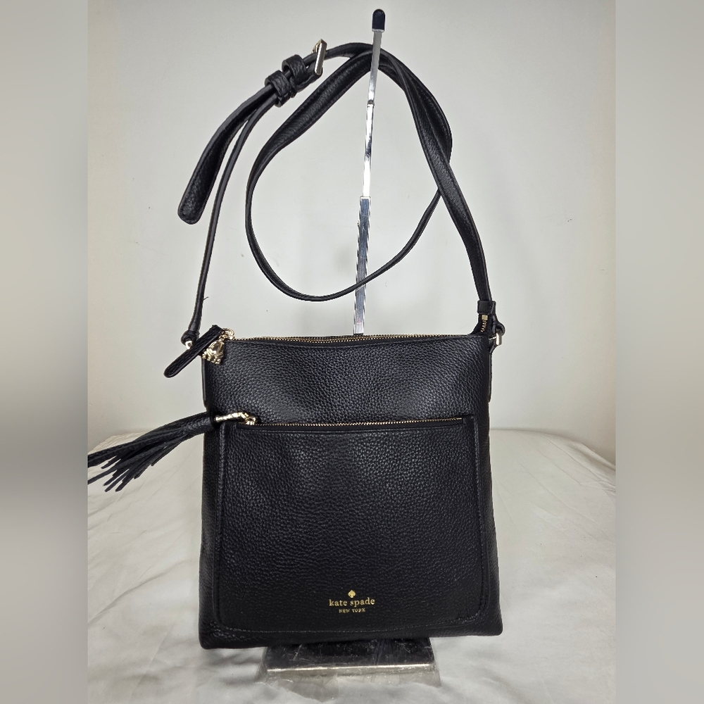Kate Spade Black Leather Crossbody Bag with Gold Hardware And Tassel